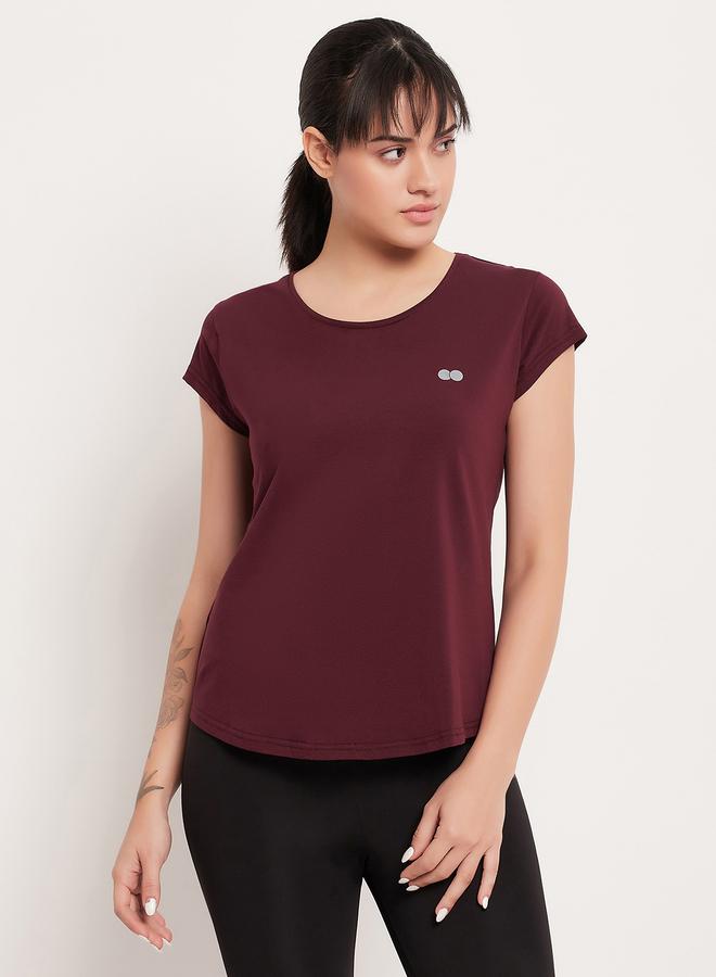 Clovia Maroon Comfort Fit Active T-Shirt - Image 1